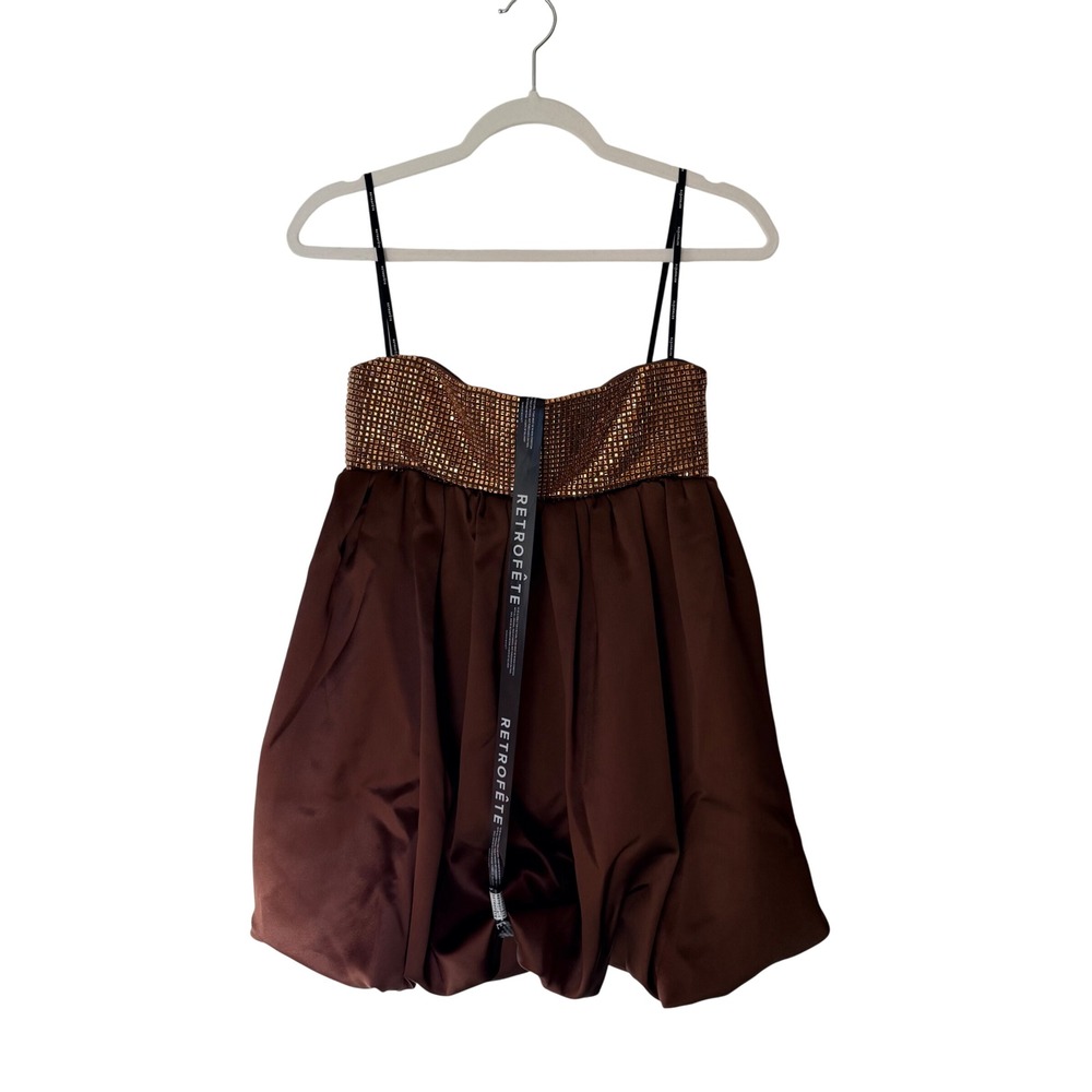 Retrofete Delfino Espresso Satin Crystal Studded Bubble Hem Mini Dress-NWT -S - Picture 15 of 15